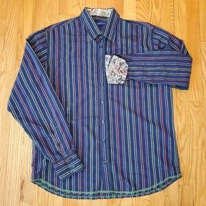 Georg Roth Los Angeles Shirt Mens XL Pucker texture Floral Flip Cuff Viscose